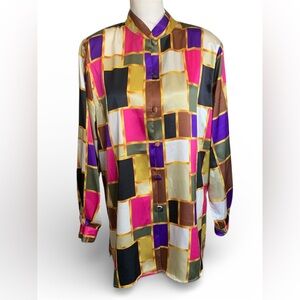 Vintage Christie & Jill Colorful Blouse‎ With a Geometric Pattern Size XL